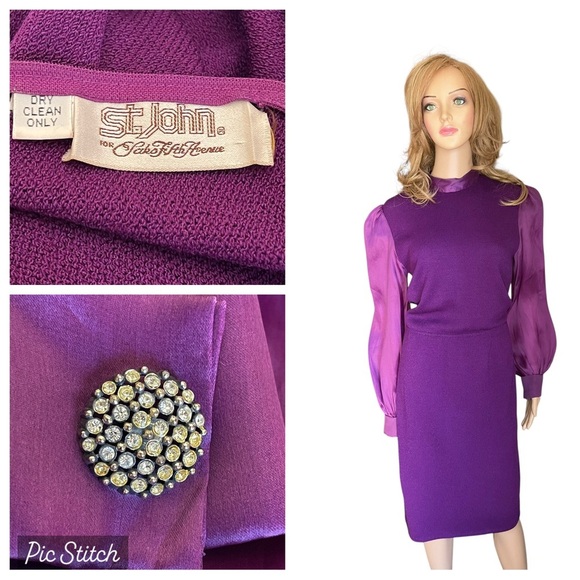 Vintage St. John By Marie Gray
Sz. 6-8 Purple Long Sleeve Mid Length Knit Dress - Picture 1 of 15